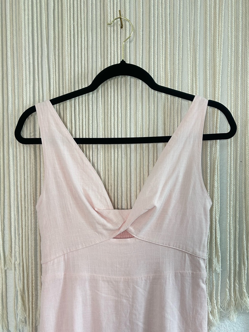 Mi Ami by Francesca’s Light Pink Twist-Front Tank Dress linen Blend - Picture 3 of 11